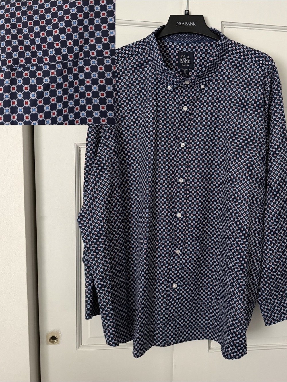 Jos. A. Bank Geometric Blue Traveler Tailored Fit Dress Shirt 3XL